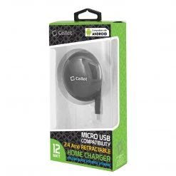 TCMICROR24 - Cellet High Powered 2.4A/12W Retractable Micro USB Home Charger For Android Devices