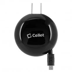 TCMICROR24 - Cellet High Powered 2.4A/12W Retractable Micro USB Home Charger For Android Devices