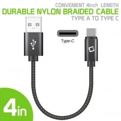 DCA4IN - Type C Cable, Cellet 4 In. Premium Nylon Braided Fast Charging Type C Cable