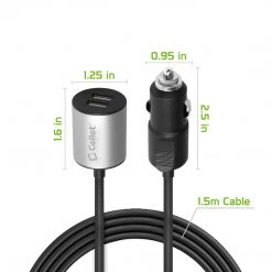PBACK2BK - Cellet Universal 3.1A Dual USB Port Car Charger With Extended 1.5m Cable For IPhone, Samsung, IPad And More Full Catalog