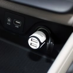 Full Catalog PUSB10W- High Power Dual USB Car Charger, Cellet 2.1A/10W Dual USB Car Charger (Type-C Cable Included) - White