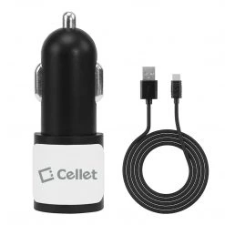 Full Catalog PUSB10W- High Power Dual USB Car Charger, Cellet 2.1A/10W Dual USB Car Charger (Type-C Cable Included) - White