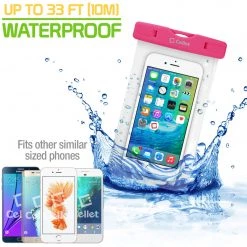 Cellet Wholesale Full Catalog WATER1PK - Cellet Universal IPX8 Waterproof Case For Apple IPhone 7 Plus, 6s Plus, Samsung Galaxy S7 Edge, Large Smartphones, Digital Cameras, MP3 Players And More - Pink