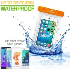 WATER1OR - Cellet Universal IPX8 Waterproof Case For Apple IPhone 7 Plus, 6s Plus, Samsung Galaxy S7 Edge, Large Smartphones, Digital Cameras, MP3 Players And More - Orange