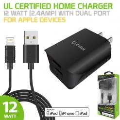 Cellet TCAPP824HBK - UL Certified Compact Home Charger For Apple Devices, 12 Watt (2.4Amp) Home Charger With Dual Ports And 3.3 Ft. Apple MFI Certified Lightning Cable Compatible To IPhone XS Max, XS, XR, X, 8/8 Plus, IPad, IPad Mini 4/3/2 And More - Black Full Catalog