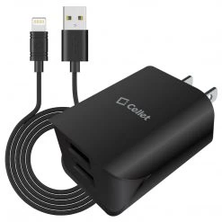 Cellet TCAPP824HBK - UL Certified Compact Home Charger For Apple Devices, 12 Watt (2.4Amp) Home Charger With Dual Ports And 3.3 Ft. Apple MFI Certified Lightning Cable Compatible To IPhone XS Max, XS, XR, X, 8/8 Plus, IPad, IPad Mini 4/3/2 And More - Black Full Catalog