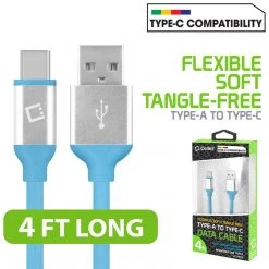 DCA4BL - Flexible / Soft / Tangle-Free Type A To Type C Data Cable - Blue - By Cellet Full Catalog