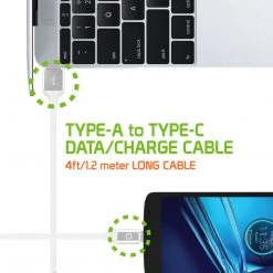 DCA4WT - Flexible / Soft / Tangle-Free Type A To Type C Data Cable - By Cellet White