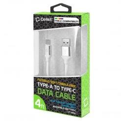 DCA4WT - Flexible / Soft / Tangle-Free Type A To Type C Data Cable - By Cellet White