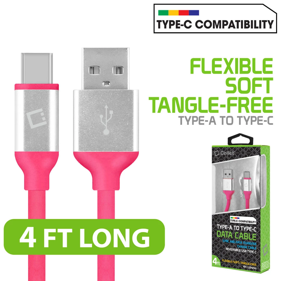 Full Catalog DCA4PK - Flexible / Soft / Tangle-Free Type A To Type C Data Cable - Pink - By Cellet 5 Full Catalog DCA4PK - Flexible / Soft / Tangle-Free Type A To Type C Data Cable - Pink - By Cellet
