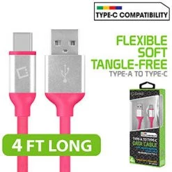 Full Catalog DCA4PK - Flexible / Soft / Tangle-Free Type A To Type C Data Cable - Pink - By Cellet