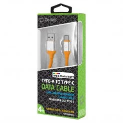 DCA4OR - Flexible / Soft / Tangle-Free Type A To Type C Data Cable - Orange - By Cellet