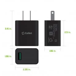 Full Catalog TCQC30BK- Cellet 4x Faster Compact Quick Charge 3.0 Home Charger - Black