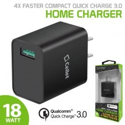 Full Catalog TCQC30BK- Cellet 4x Faster Compact Quick Charge 3.0 Home Charger - Black