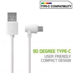 DCA904WT - Cellet Micro USB 90 Degree Type C Data Cable Connection For Samsung Galaxy S8 Edge, Samsung Galaxy 8 Edge, Galaxy J7, LG G6, And Other Android Devices White