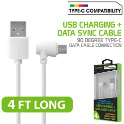 DCA904WT - Cellet Micro USB 90 Degree Type C Data Cable Connection For Samsung Galaxy S8 Edge, Samsung Galaxy 8 Edge, Galaxy J7, LG G6, And Other Android Devices White