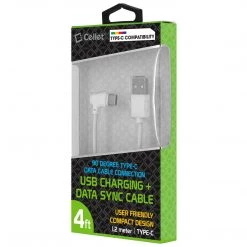 DCA904WT - Cellet Micro USB 90 Degree Type C Data Cable Connection For Samsung Galaxy S8 Edge, Samsung Galaxy 8 Edge, Galaxy J7, LG G6, And Other Android Devices White