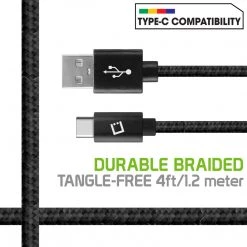 GoCellet DCA420BK - 4 Ft. Durable Nylon Braided Type C Data Transfer & Sync Fast Charge Cable