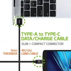 GoCellet DCA420BK - 4 Ft. Durable Nylon Braided Type C Data Transfer & Sync Fast Charge Cable