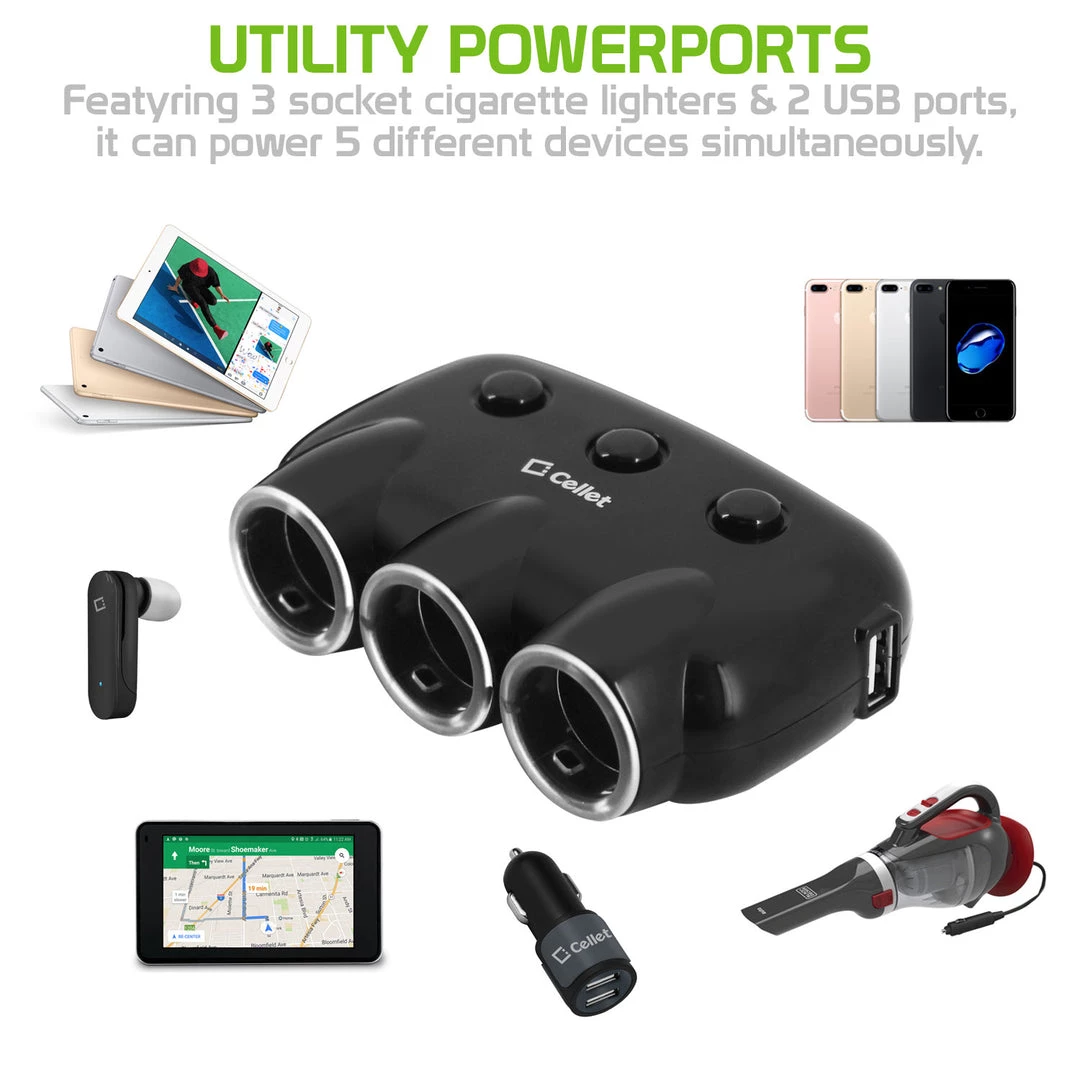 PBACK3WT - Cellet Dual USB Port & 3 Cigarette Port Car Charger For Android & Apple Devices - White Full Catalog 8 PBACK3WT - Cellet Dual USB Port & 3 Cigarette Port Car Charger For Android & Apple Devices - White Full Catalog