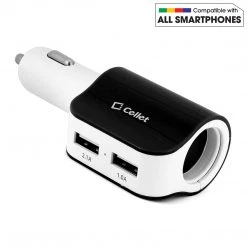 PUSBDC2BK - Cellet Universal High Power 15 Watt / 3.1 Amp Dual USB Car Charger - Black/White Full Catalog