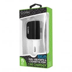 PUSBDC2BK - Cellet Universal High Power 15 Watt / 3.1 Amp Dual USB Car Charger - Black/White Full Catalog