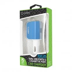 PUSBDC2BL - Cellet Universal High Power Dual USB Port & Cigarette Port 15W / 3.1Amps Dual USB Car Charger - Blue/White Full Catalog