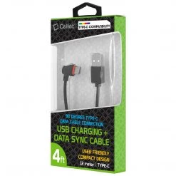 GoCellet DCA904BK - USB C To USB-A Cable With 90 Degree Connector 4 Feet Charging & Data Sync Cable