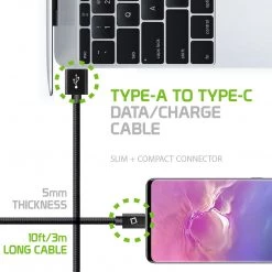 GoCellet Full Catalog DCA1020BK - 10 Ft Durable Nylon Braided Type C Data Transfer & Sync Fast Charge Cable 2.5 Amp