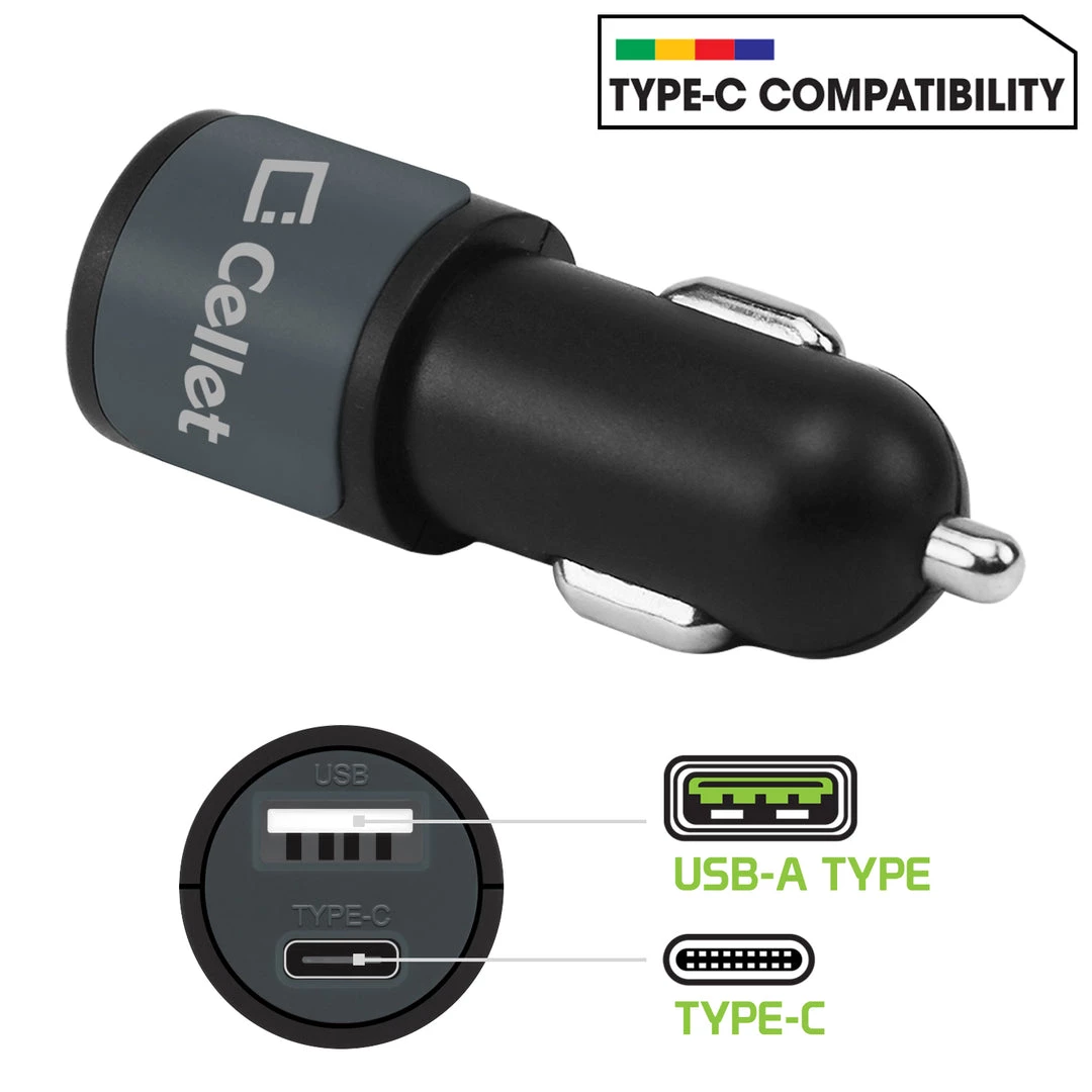 PUSBC21- Cellet Universal High Power 10W / 2.1A Dual USB A & USB C Port Car Charger Full Catalog 4 PUSBC21- Cellet Universal High Power 10W / 2.1A Dual USB A & USB C Port Car Charger Full Catalog