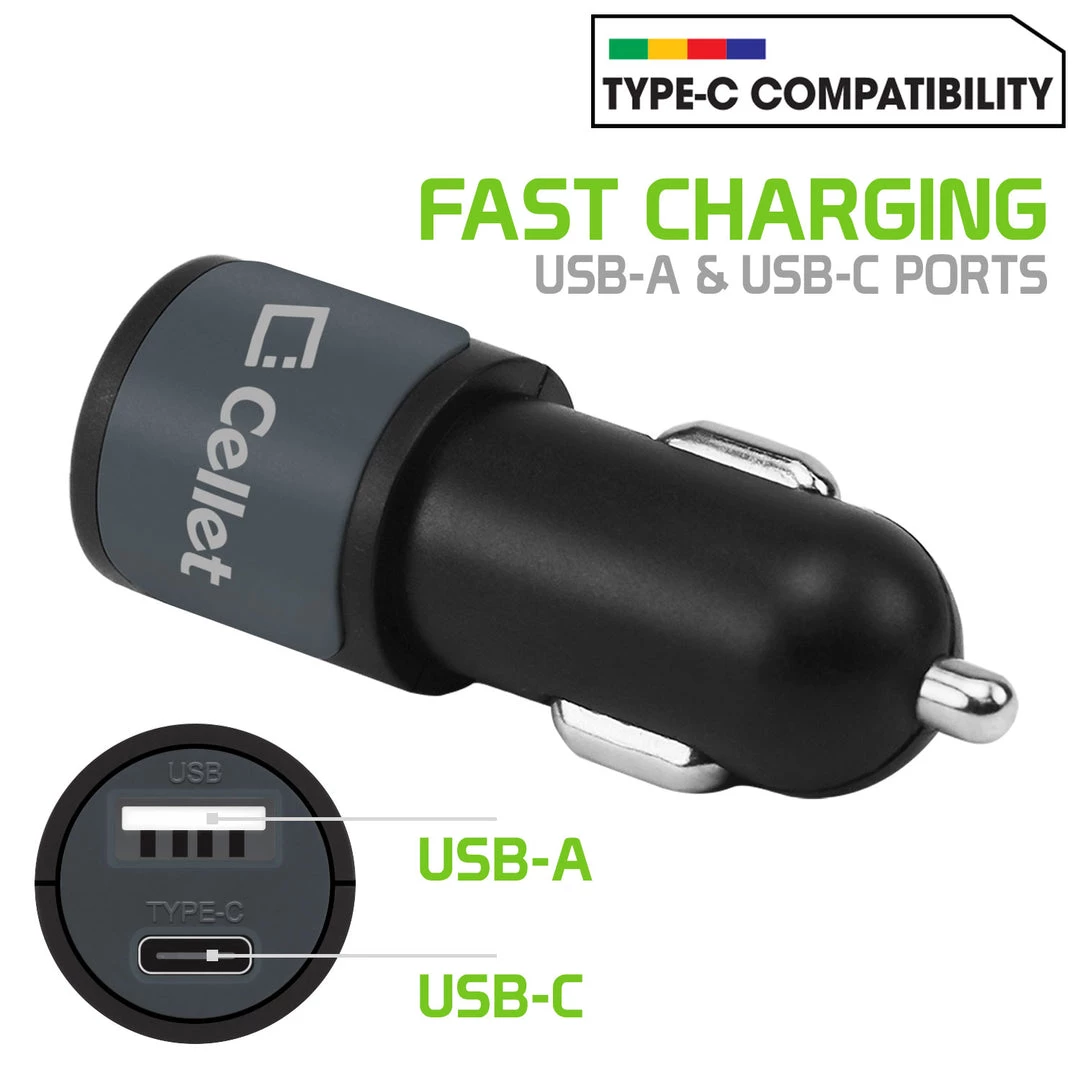 PUSBC21- Cellet Universal High Power 10W / 2.1A Dual USB A & USB C Port Car Charger Full Catalog 5 PUSBC21- Cellet Universal High Power 10W / 2.1A Dual USB A & USB C Port Car Charger Full Catalog