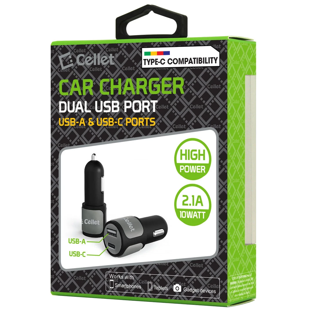 PUSBC21- Cellet Universal High Power 10W / 2.1A Dual USB A & USB C Port Car Charger Full Catalog 10 PUSBC21- Cellet Universal High Power 10W / 2.1A Dual USB A & USB C Port Car Charger Full Catalog