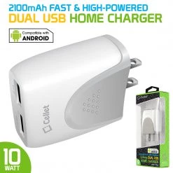 TANN210WT - Cellet Dual USB Home Charger, 2.1Amp / 10 Watt Wall Charger For Apple IPhone X, 8, 8 Plus, IPad Pro, IPad Mini 4, Samsung Galaxy Note 8, Galaxy S8, S8 Plus, Etc. - Cable Sold Separately- White Full Catalog