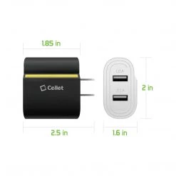 Cellet Wholesale Full Catalog TANN230BK - Cellet Dual USB Home Charger, 2.1 Amp / 10 Watt Wall Charger For Apple IPhone X, 8, 8 Plus, IPad Pro, IPad Mini 4, Samsung Galaxy Note 8, Galaxy S8, S8 Plus, Etc. - Cable Sold Separately - Black