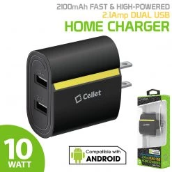 Cellet Wholesale Full Catalog TANN230BK - Cellet Dual USB Home Charger, 2.1 Amp / 10 Watt Wall Charger For Apple IPhone X, 8, 8 Plus, IPad Pro, IPad Mini 4, Samsung Galaxy Note 8, Galaxy S8, S8 Plus, Etc. - Cable Sold Separately - Black