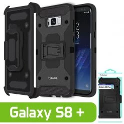 Cellet CCSAMS8PVBK - Samsung Galaxy S8+ Heavy Duty Combo Case With Holster, Holster Shell + Kickstand - Black Full Catalog