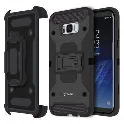 Cellet CCSAMS8PVBK - Samsung Galaxy S8+ Heavy Duty Combo Case With Holster, Holster Shell + Kickstand - Black Full Catalog