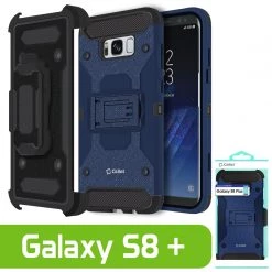 Cellet CCSAMS8PVBL - Samsung Galaxy S8+ Heavy Duty Combo Case With Holster, Holster Shell + Kickstand - Navy Blue