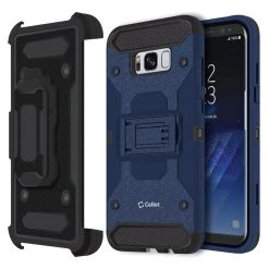 Cellet CCSAMS8PVBL - Samsung Galaxy S8+ Heavy Duty Combo Case With Holster, Holster Shell + Kickstand - Navy Blue