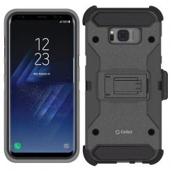 Cellet CCSAMS8PVDG - Samsung Galaxy S8+ Heavy Duty Combo Case With Holster, Holster Shell + Kickstand - Dark Grey