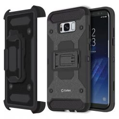 Cellet CCSAMS8PVDG - Samsung Galaxy S8+ Heavy Duty Combo Case With Holster, Holster Shell + Kickstand - Dark Grey