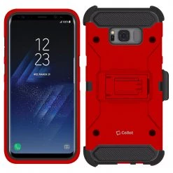 Cellet CCSAMS8PVRD - Samsung Galaxy S8+ Heavy Duty Combo Case With Holster, Holster Shell + Kickstand - Red Full Catalog
