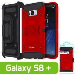 Cellet CCSAMS8PVRD - Samsung Galaxy S8+ Heavy Duty Combo Case With Holster, Holster Shell + Kickstand - Red Full Catalog