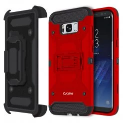 Cellet CCSAMS8PVRD - Samsung Galaxy S8+ Heavy Duty Combo Case With Holster, Holster Shell + Kickstand - Red Full Catalog