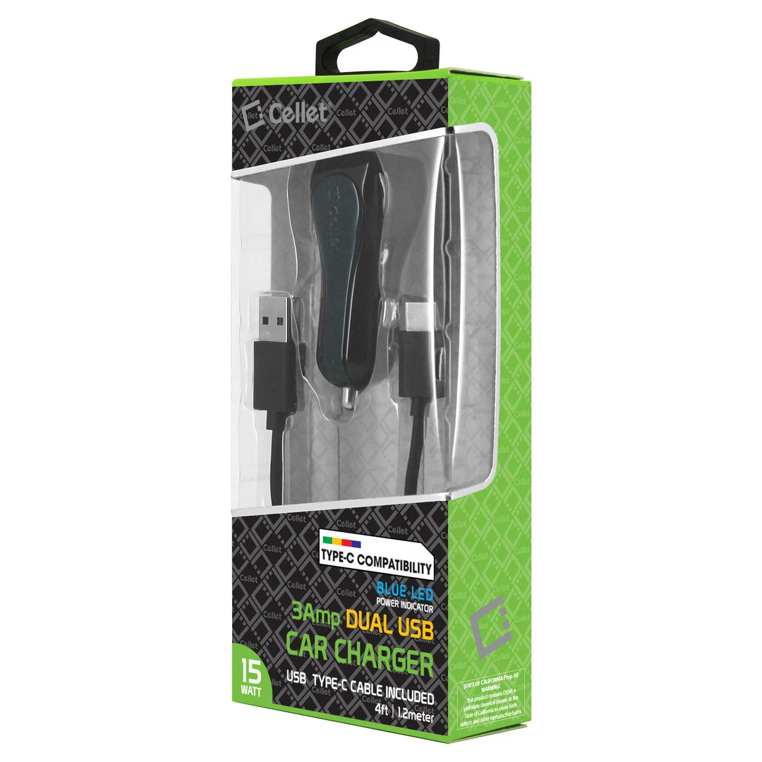 PUSBC3E - Cellet High Powered 3 Amp / 15W DUAL USB Type-C Car Charger Adapter For Samsung Galaxy S8, Samsung Galaxy S8 Plus, OnePlus 5, Google Pixel, Google Pixel XL, LG G6 (Type C Straight 4ft Cable Included) 10 PUSBC3E - Cellet High Powered 3 Amp / 15W DUAL USB Type-C Car Charger Adapter For Samsung Galaxy S8, Samsung Galaxy S8 Plus, OnePlus 5, Google Pixel, Google Pixel XL, LG G6 (Type C Straight 4ft Cable Included)