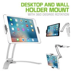 PHTAB43CNWT - Desktop And Wall Holder Mount With 360 Degree Rotation For Apple IPad Pro 10.5, Pro 9.7, IPad Mini 4, Samsung Galaxy Tab S3, Amazon Fire HD And More - White - By Cellet