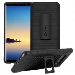 HLSAMN8R - Shell Holster Kickstand Case With Spring Belt Clip For Samsung Note 8 – Black – By Cellet