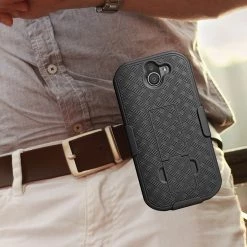 HLKYODURAFP - Kyocera Duraforce Pro Holster, Shell Holster Kickstand Case With Spring Belt Clip For Kyocera Duraforce Pro - Black- By Cellet