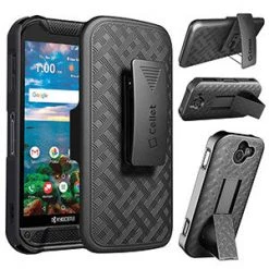 HLKYODURAFP - Kyocera Duraforce Pro Holster, Shell Holster Kickstand Case With Spring Belt Clip For Kyocera Duraforce Pro - Black- By Cellet