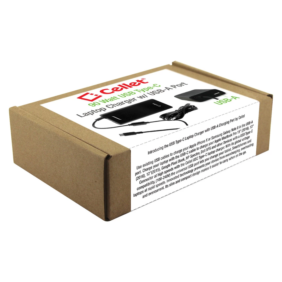 TCPD90 - USB Type-C Laptop Charger, Compatible With MacBook Pro 15”(2016), 13”(2016), 12”(2015), Google Pixel Book, And Other Devices With A USB Type C Connector, USB-A Charging Port Included By Cellet Full Catalog 9 TCPD90 - USB Type-C Laptop Charger, Compatible With MacBook Pro 15”(2016), 13”(2016), 12”(2015), Google Pixel Book, And Other Devices With A USB Type C Connector, USB-A Charging Port Included By Cellet Full Catalog